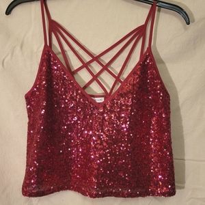 Crop Sequin Tank Top, Size XS